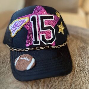 Black Cap with purple Sequin Star and Number 15